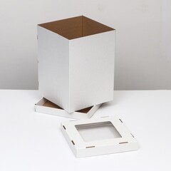 Коробка для торта 34х34х45 см белая с окном 3Ч