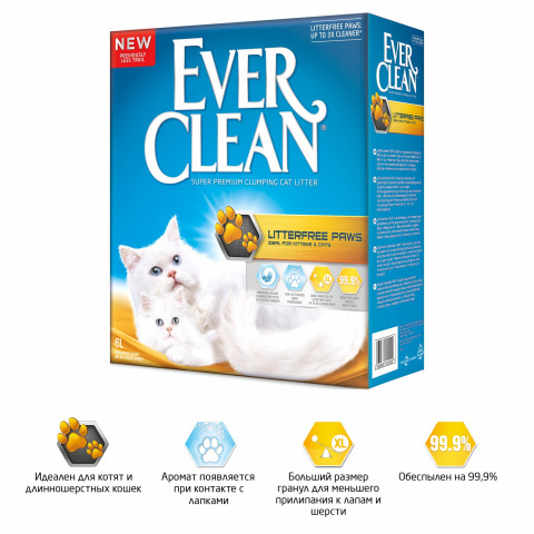 Ever Clean LitterFree Paws комкующийся наполнитель для чистых лап д/кошек (6 л)