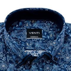 Рубашка Venti Modern Fit 193276400-150 с растительным принтом в темно-синей гамме