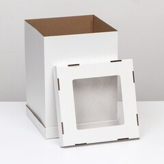 Коробка для торта 34х34х45 см белая с окном 3Ч