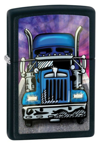 Зажигалка ZIPPO с покрытием Black Matte, латунь/сталь, серебристый, 57x38x13 мм (Truck Head On) Wenger-Victorinox.Ru