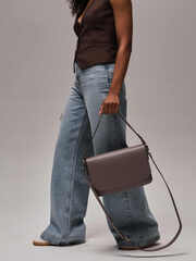 Сумка кожаная на плечо розово-серая