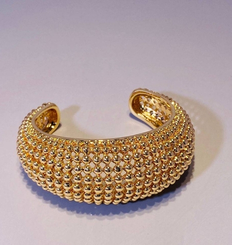 Браслет широкий объемный с мелкими шариками цвет золото