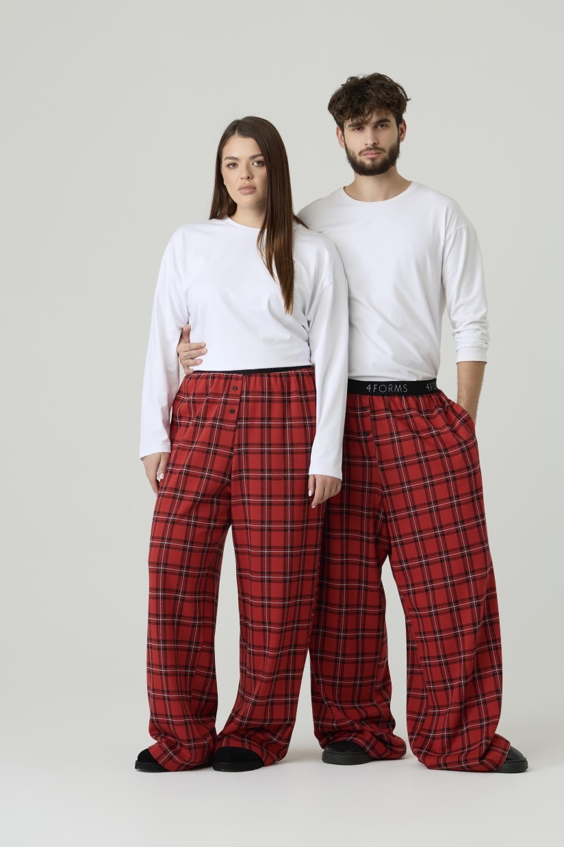 Брюки в клетку удлиненные, красный