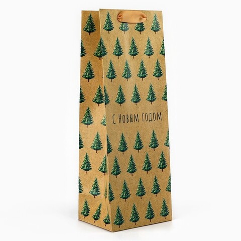 Пакет подарочный под бутылку, НГ Новогодняя фантазия, МИКС, 13*35*10 см (Д*В*Ш)