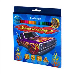 
          Карандаши цветные Alingar 24 цв., "Машины" деревянные, трехгранные, заточенные, грифель 2.8 мм, картон. уп., европодвес