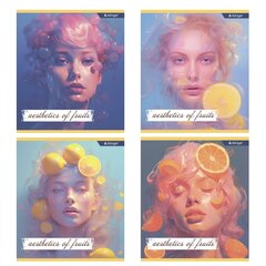 Тетрадь 48л., А5, клетка, Alingar "Аesthetic", скрепка, мелованный картон (стандарт), блок офсет, 4 дизайна в пленке т/у