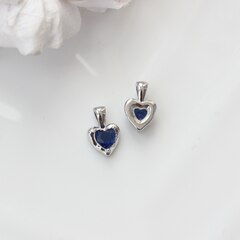 Подвеска Сердце с синим фианитом, 12*8 мм, родий, П308