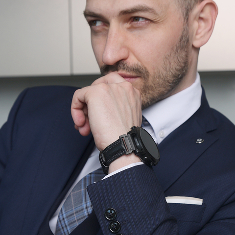 Ремешок для часов Garmin 47 mm с креплением из кожи теленка, черного цвета