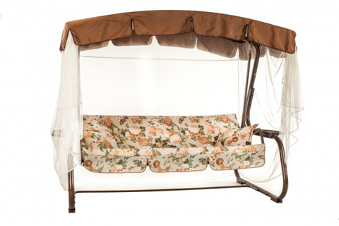 Качели садовые OLSA 3-х местные Турин(каркас коричневый, м/э бежевый рис.цветы)1 уп.