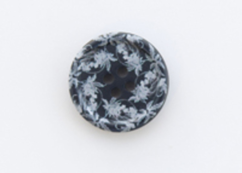 Пуговица пластиковая, круглая, тёмно-синяя с серыми узорами, 4 отверстия, 20 мм
