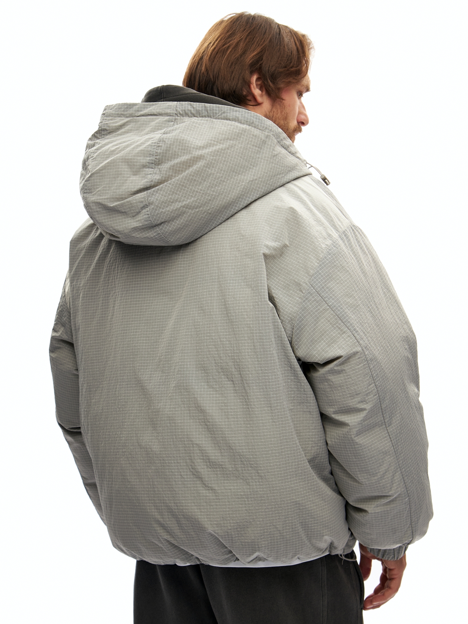 Короткий серый пуховик Hand Some в мелкую клетку