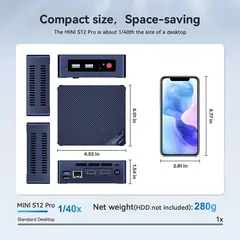 Мини-ПК Beelink MINI S12 PRO Intel N100 4-ядерный 4-потоковый,3.4 ГГц, 16Гб 500Гб SSD, синий