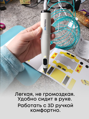 3D ручка Myriwell RP300B + 50 м пластика PCL (10 цветов) и 10 трафаретов (Белый)
