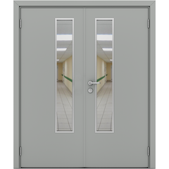 Купить Влагостойкая двустворчатая дверь Модель 1 серая остеклённая