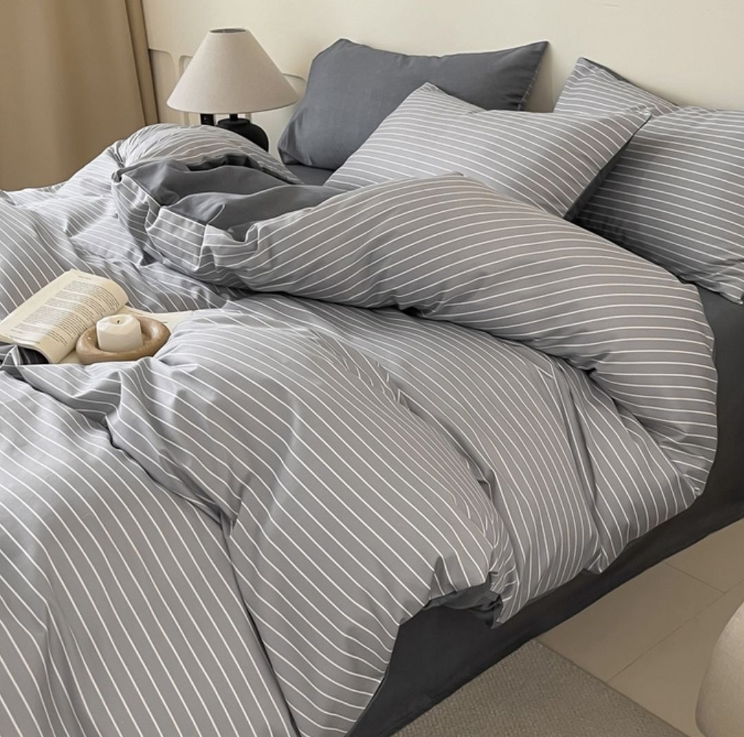 Комплект Полуторка Сатин Серый полосы