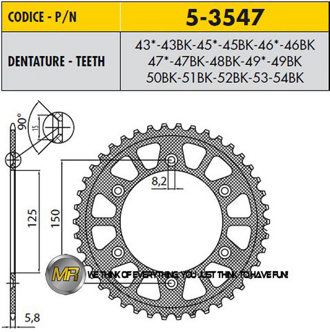 Звезда задняя ведомая Sunstar 5-3547-52BK JTR897-52 JTA897-52