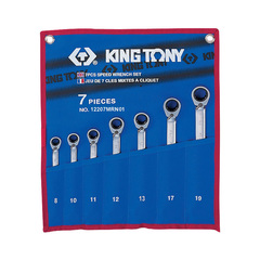 KING TONY (12207MRN01) Набор комбинированных трещоточных ключей, 8-19 мм, чехол из теторона, 7 предметов