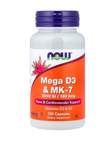 NOW Foods Mega D3 и MK-7, 120 капсул