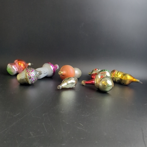 Ёлочные игрушки набор из 8 разных штук гриб, белочка, попугай, рыбка и др, стекло, роспись, узоры, подвесные, винтаж СССР 1970-1990 гг