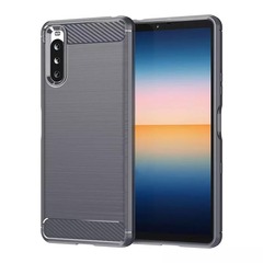 Чехол серого цвета для смартфона Sony Xperia 10 IV Mark 4 с 2022 года, серии Carbon  (мягкий отклик кнопок) от Caseport