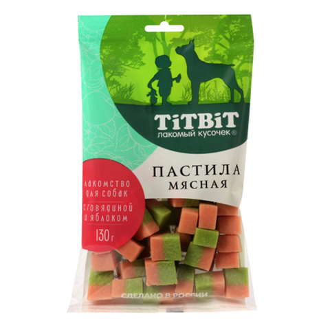 Лакомство TitBit Пастила мясная с говядиной и яблоком, для собак, 130 г.