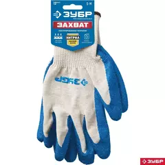 ЗУБР ЗАХВАТ, S-M, х/б перчатки с текстурированным нитриловым обливом, повышенная износостойкость, 13 класс, Профессионал (11457-S)