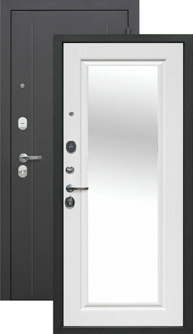 Дверь входная Феррони Гарда 7,5 см серебро зеркало, 2 замка, 1,2 мм металл, (серебро антик+белый ясень)