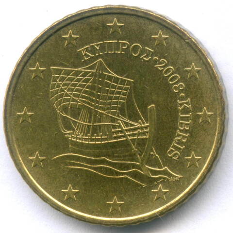 50 евроцентов 2008 год. Кипр. Регулярный выпуск. Тип 1. Нордик XF-AU