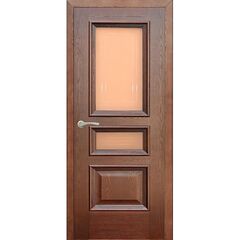 Купить Межкомнатная дверь с багетом шпон Равена дуб коньяк остеклённая