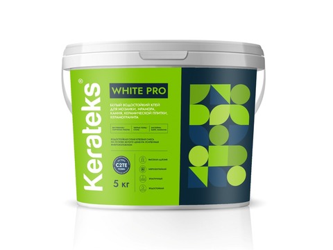 Цементный эластичный белый клей Kerateks White Pro, 5 кг