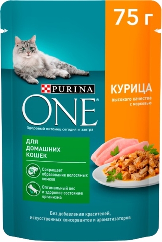 Корм PURINA ONE Влажный д/домашних кошек Курица с морковью 75 г Nestle РОССИЯ