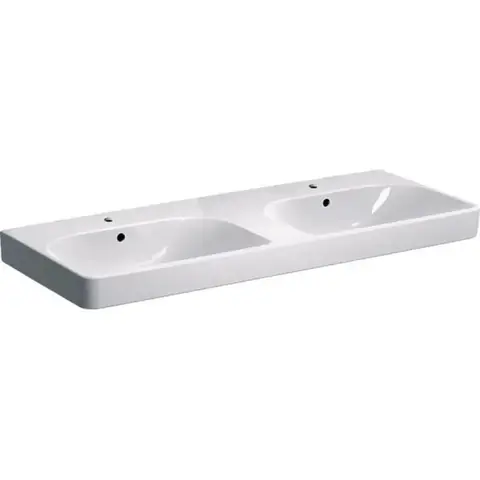Двойная раковина Geberit Smyle Square: B=120см, T=48см, Отверстие под смеситель=По центру, Перелив=На виду, Белый