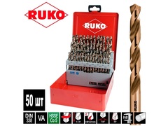 Набор сверл по металлу 1-5,9мм 50шт DIN338 HSSE-Co5 130° (мет. кейс) Ruko 215217(K)