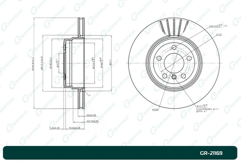 Диск тормозной вентилируемый G-brake  GR-21169