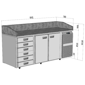 Стол холодильный для пиццы Finist СХСпцгбя-700-2 (1915х700х850/1030) гранит серый