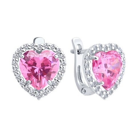 Серьги РОЗОВЫЕ СЕРДЦА из серебра 925 пробы на английском замке