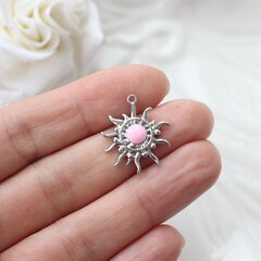 Подвеска Солнце с эмалью, розовый, 22*19 мм, родий, П1035