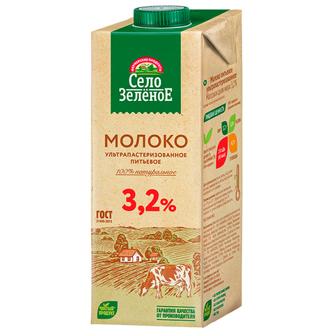 Молоко Село Зеленое 3,2% ультрапастер 950г, шт
