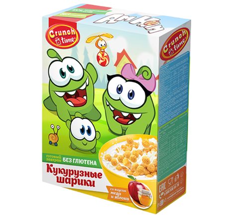 Готовый завтрак Crunch time Ам Ням кукурузные шарики со вкусом меда и яблока 170гр