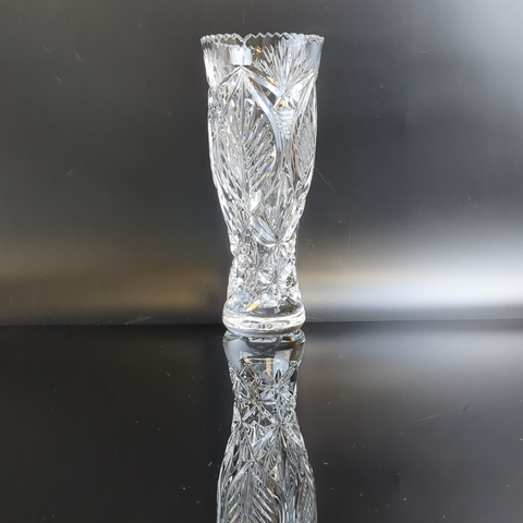 Ваза для цветов хрустальная с изящным резным декором, алмазная грань, 18.5 см, винтаж СССР 1970-1990 гг