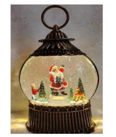 Новогодний декоративный маслянный фонарь, Дед Мороз со снеговиком, ребенком и собакой у елки,Вращающиеся фигур.  музыкальный, 2 режима, USB,3*АА,
