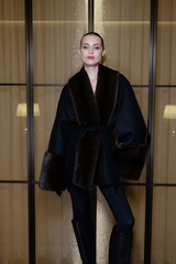 Полупальто over с мехом норки