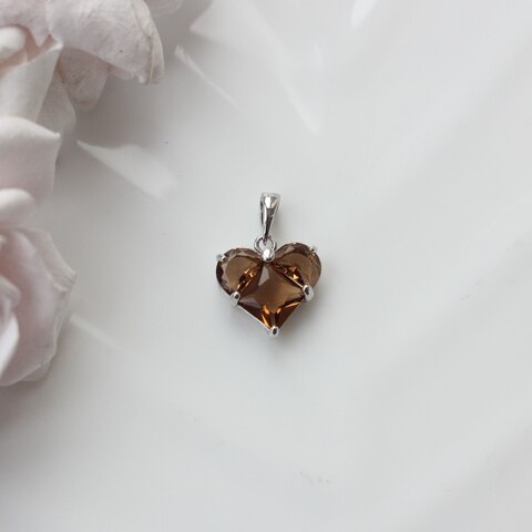 Подвеска Сердце с кофейным фианитом, 14 мм, родий, П181