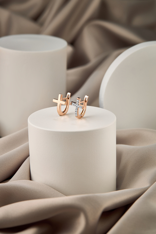 Серьги "Крестики" серебряные позолота 585