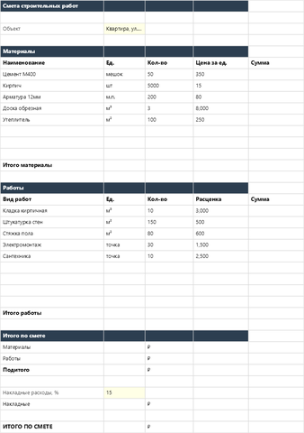 Смета строительных работ — main