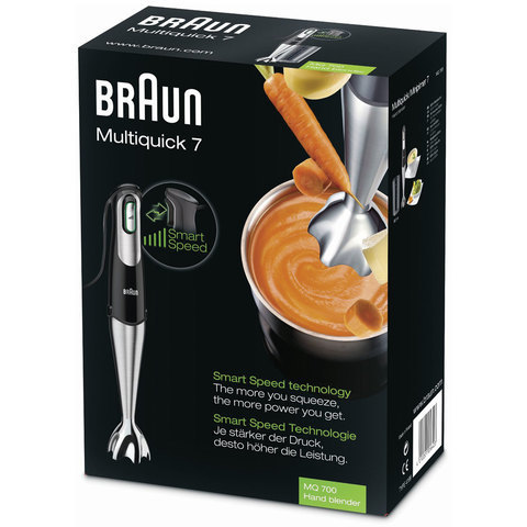 Блендер погружной BRAUN MQ700 SOUP, 750 Вт, 10 скоростей, стакан, сталь, черный