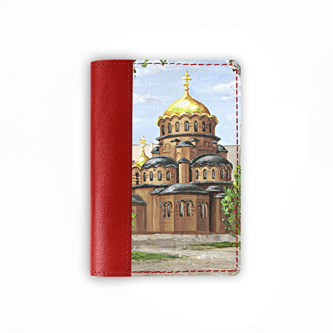 Обложка на паспорт комбинированная "Собор А. Невского", красная