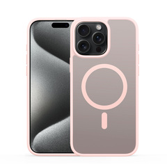 Прозрачный матовый чехол с рамками розового цвета (Light Pink) и с MagSafe от Dux Ducis для iPhone 15 Pro Max, серия Yind Series Case