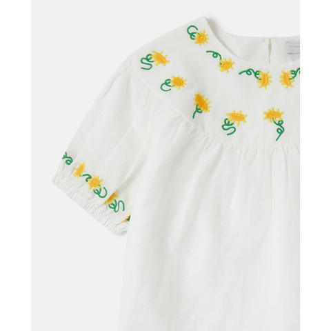 Блуза Stella McCartney Kids Flower Embroidery Puff Sleeve